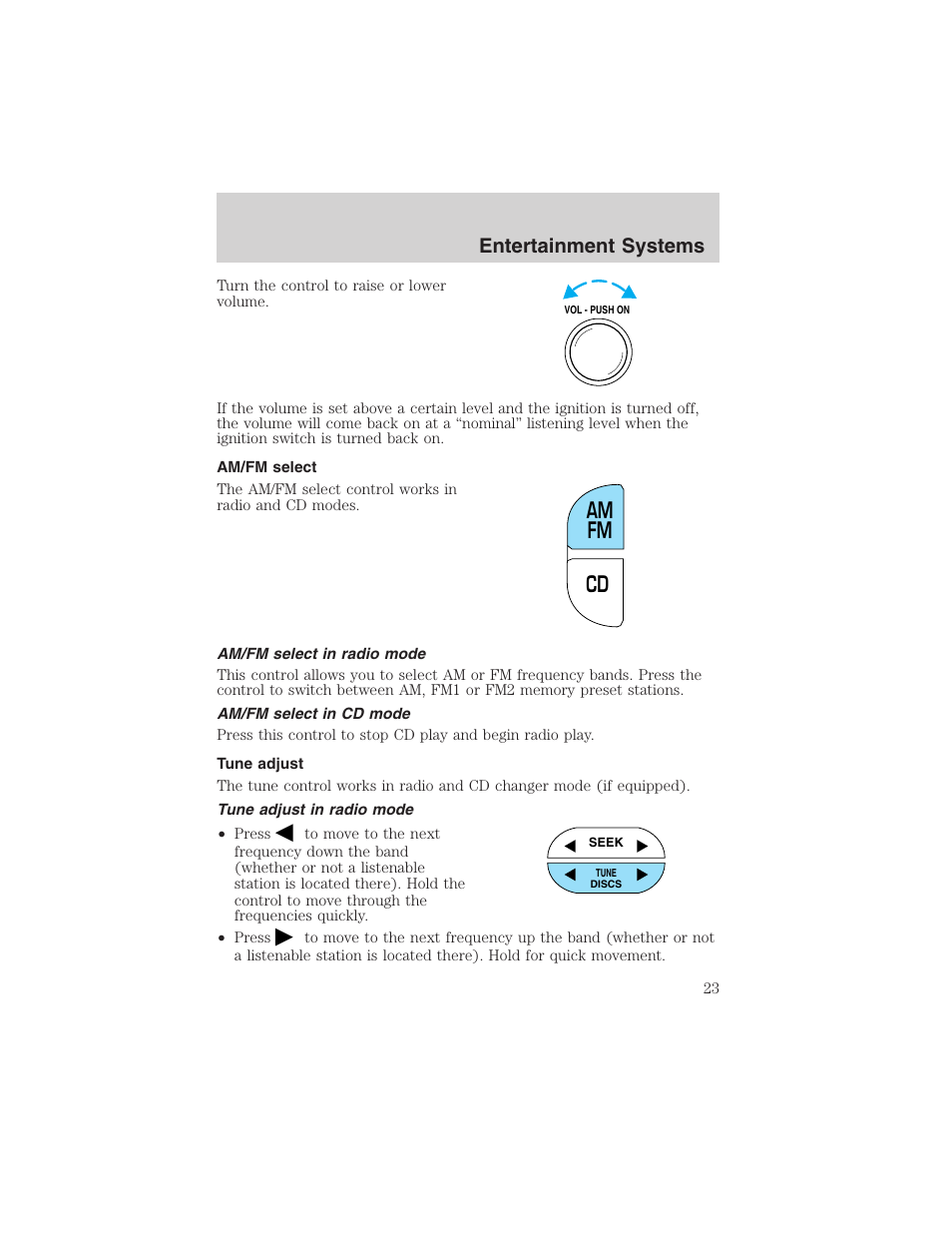 Cd am fm, Entertainment systems | FORD 2002 Ranger v.3 User Manual | Page 23 / 296