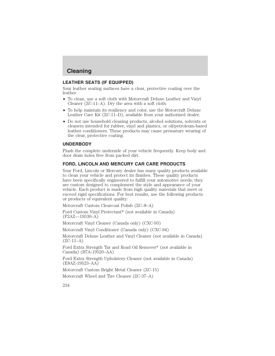 Cleaning | FORD 2002 Ranger v.3 User Manual | Page 234 / 296