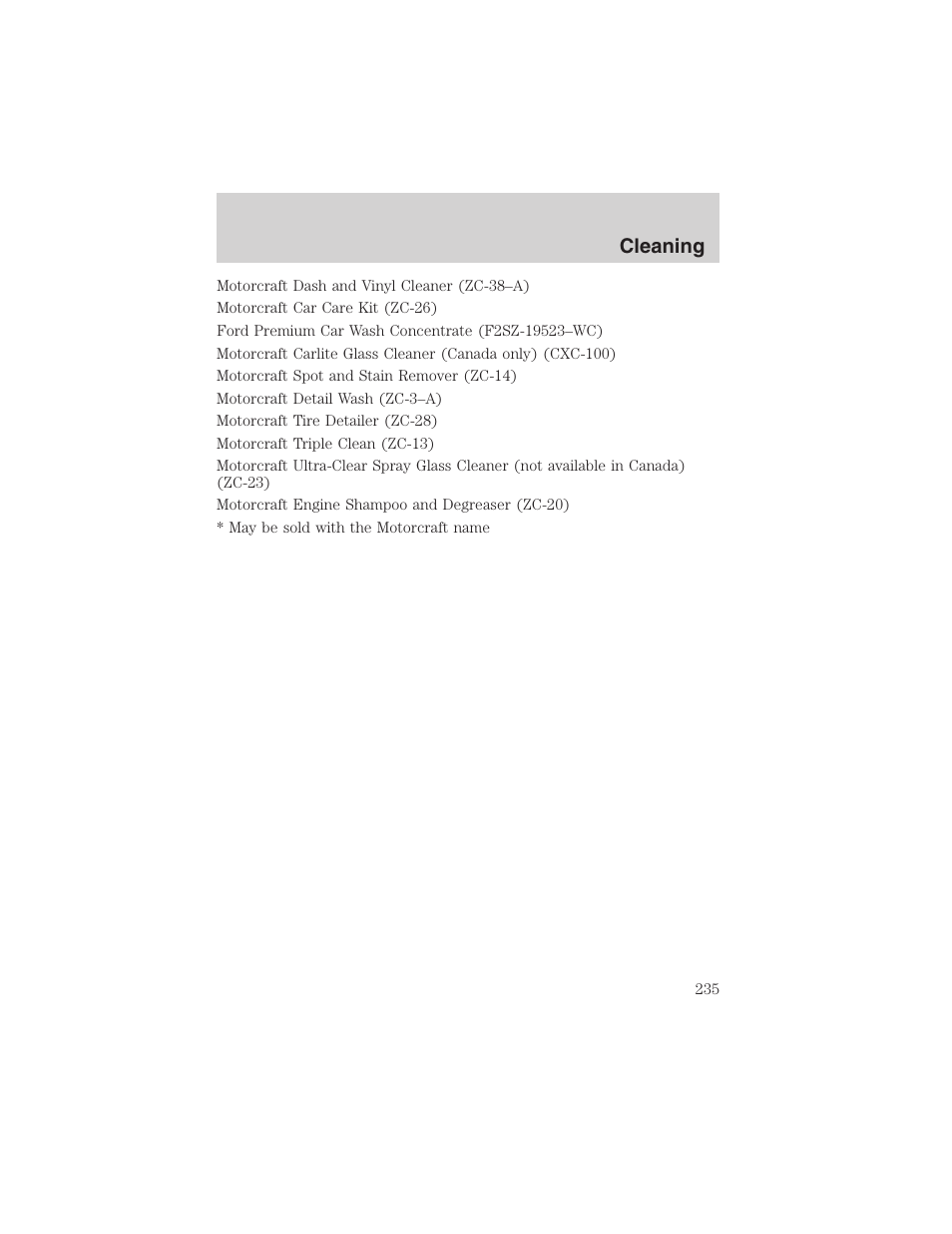 Cleaning | FORD 2002 Ranger v.3 User Manual | Page 235 / 296