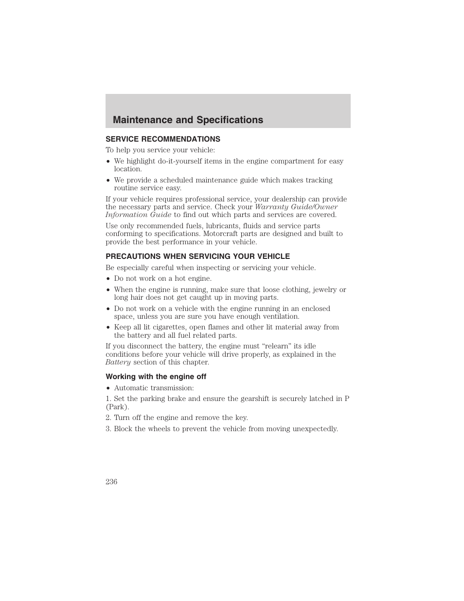 Maintenance and specifications | FORD 2002 Ranger v.3 User Manual | Page 236 / 296
