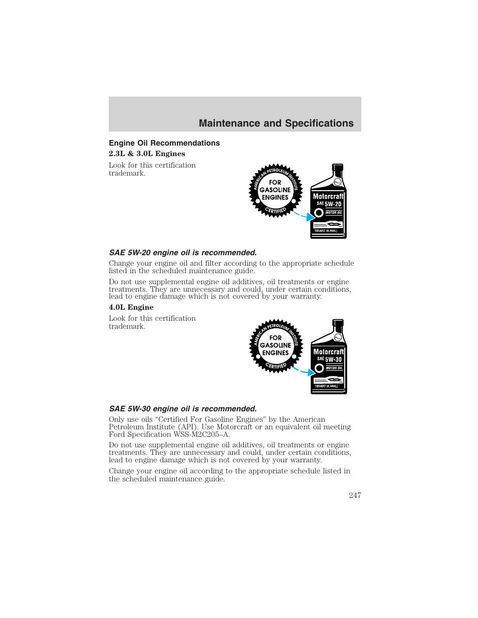 Maintenance and specifications | FORD 2002 Ranger v.3 User Manual | Page 247 / 296