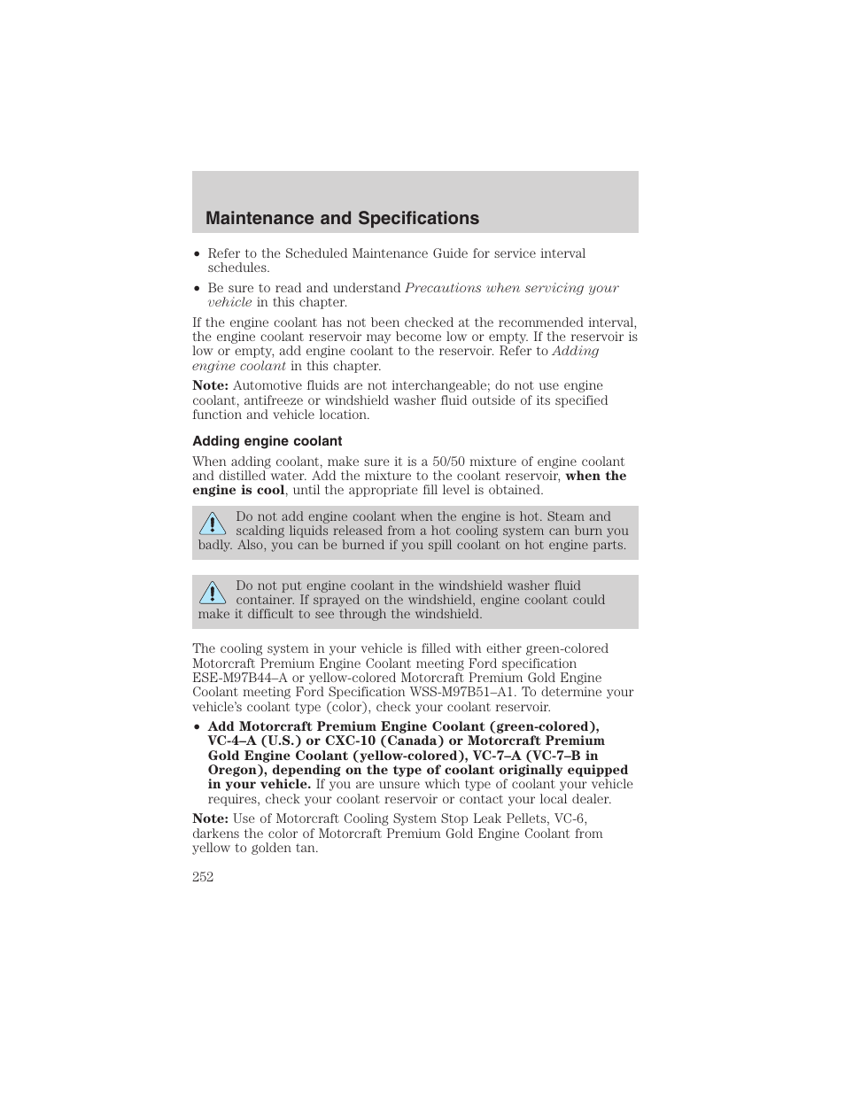 Maintenance and specifications | FORD 2002 Ranger v.3 User Manual | Page 252 / 296