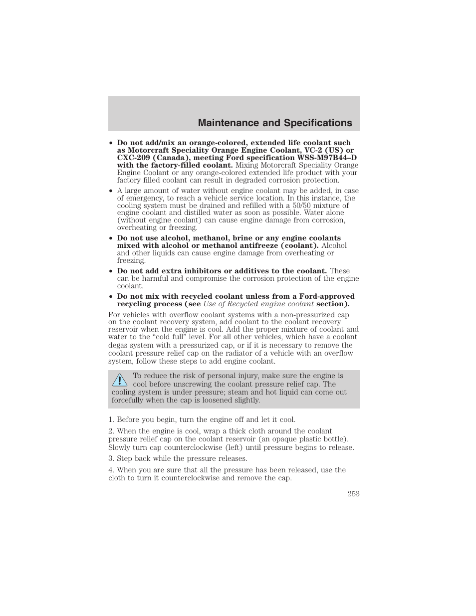 Maintenance and specifications | FORD 2002 Ranger v.3 User Manual | Page 253 / 296