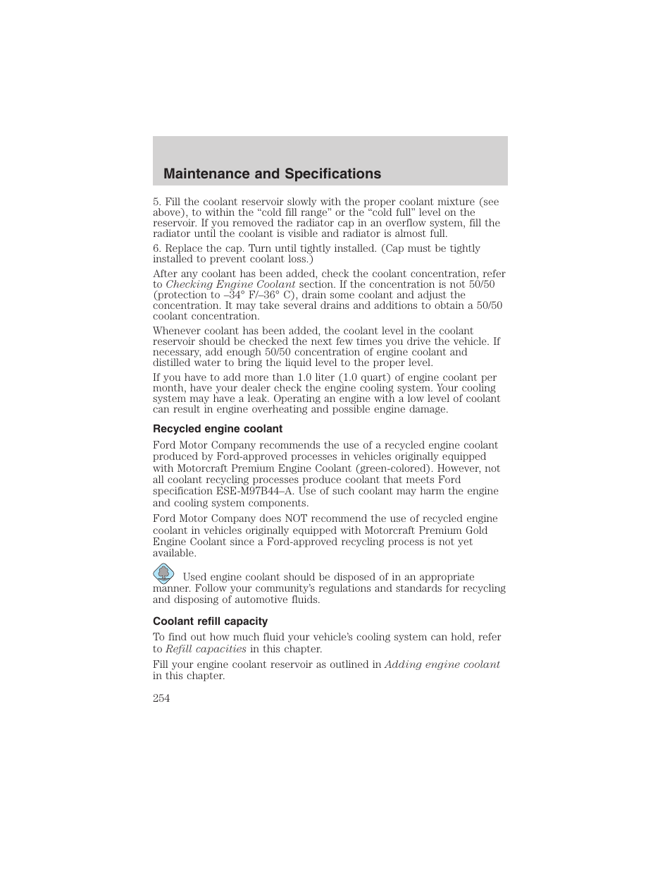 Maintenance and specifications | FORD 2002 Ranger v.3 User Manual | Page 254 / 296