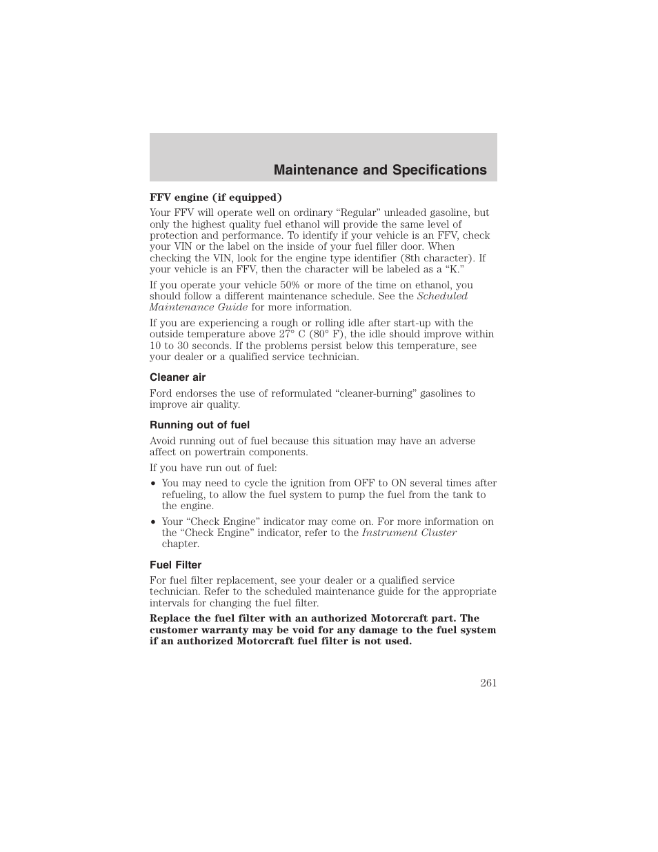 Maintenance and specifications | FORD 2002 Ranger v.3 User Manual | Page 261 / 296