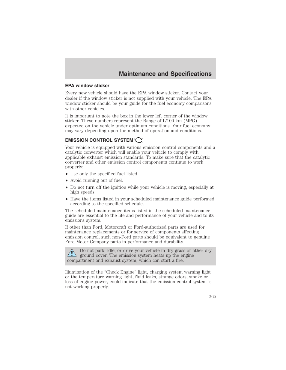 Maintenance and specifications | FORD 2002 Ranger v.3 User Manual | Page 265 / 296