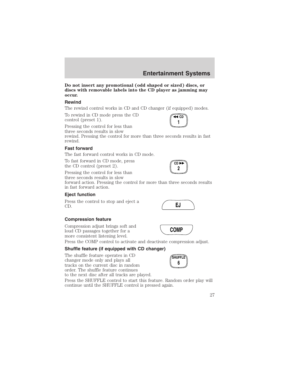 Ej comp, Entertainment systems | FORD 2002 Ranger v.3 User Manual | Page 27 / 296