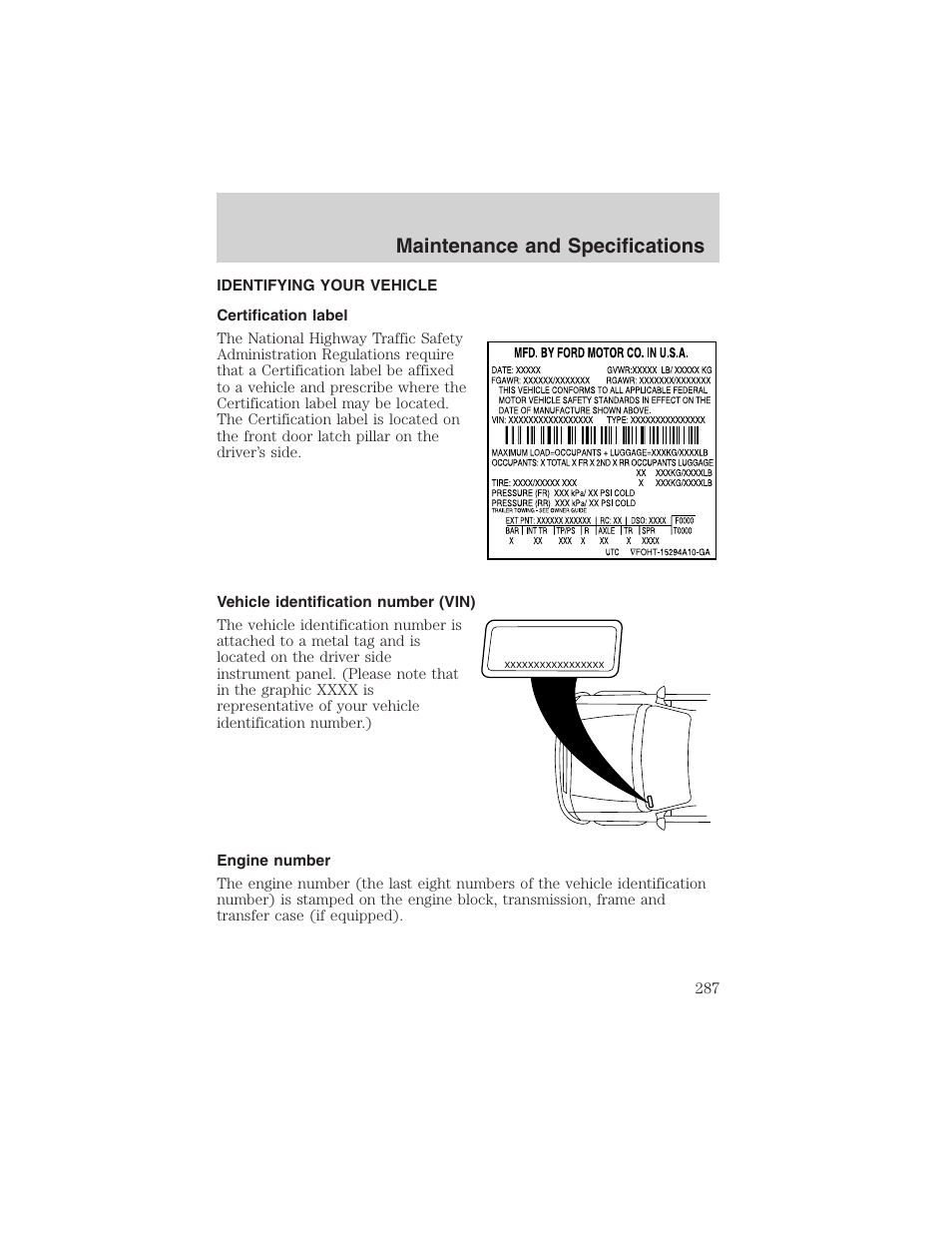 Maintenance and specifications | FORD 2002 Ranger v.3 User Manual | Page 287 / 296