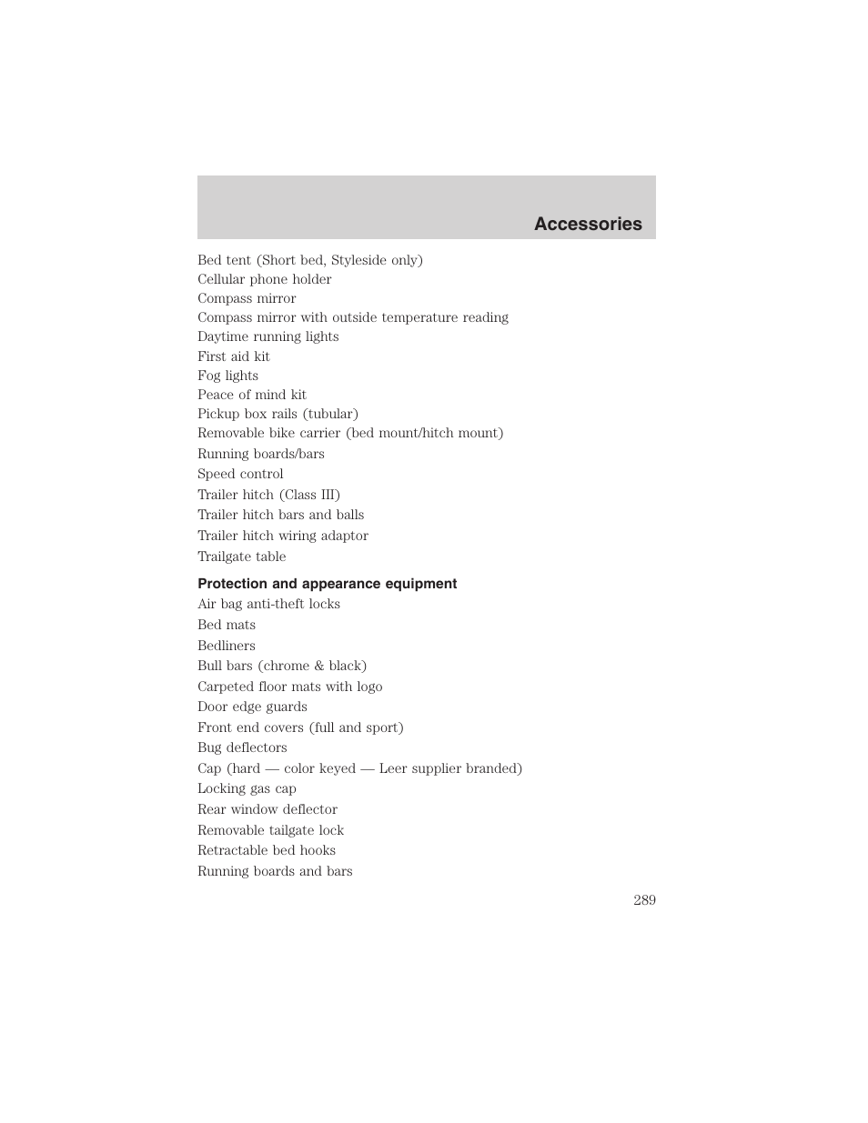 Accessories | FORD 2002 Ranger v.3 User Manual | Page 289 / 296