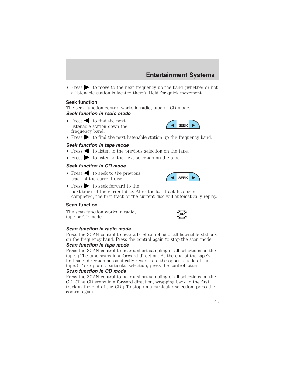 Entertainment systems | FORD 2002 Ranger v.3 User Manual | Page 45 / 296