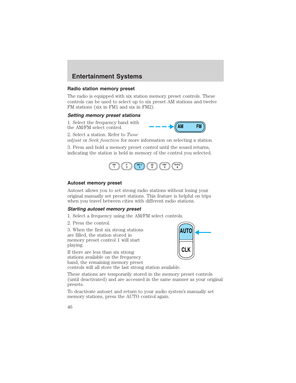 Auto clk entertainment systems | FORD 2002 Ranger v.3 User Manual | Page 46 / 296