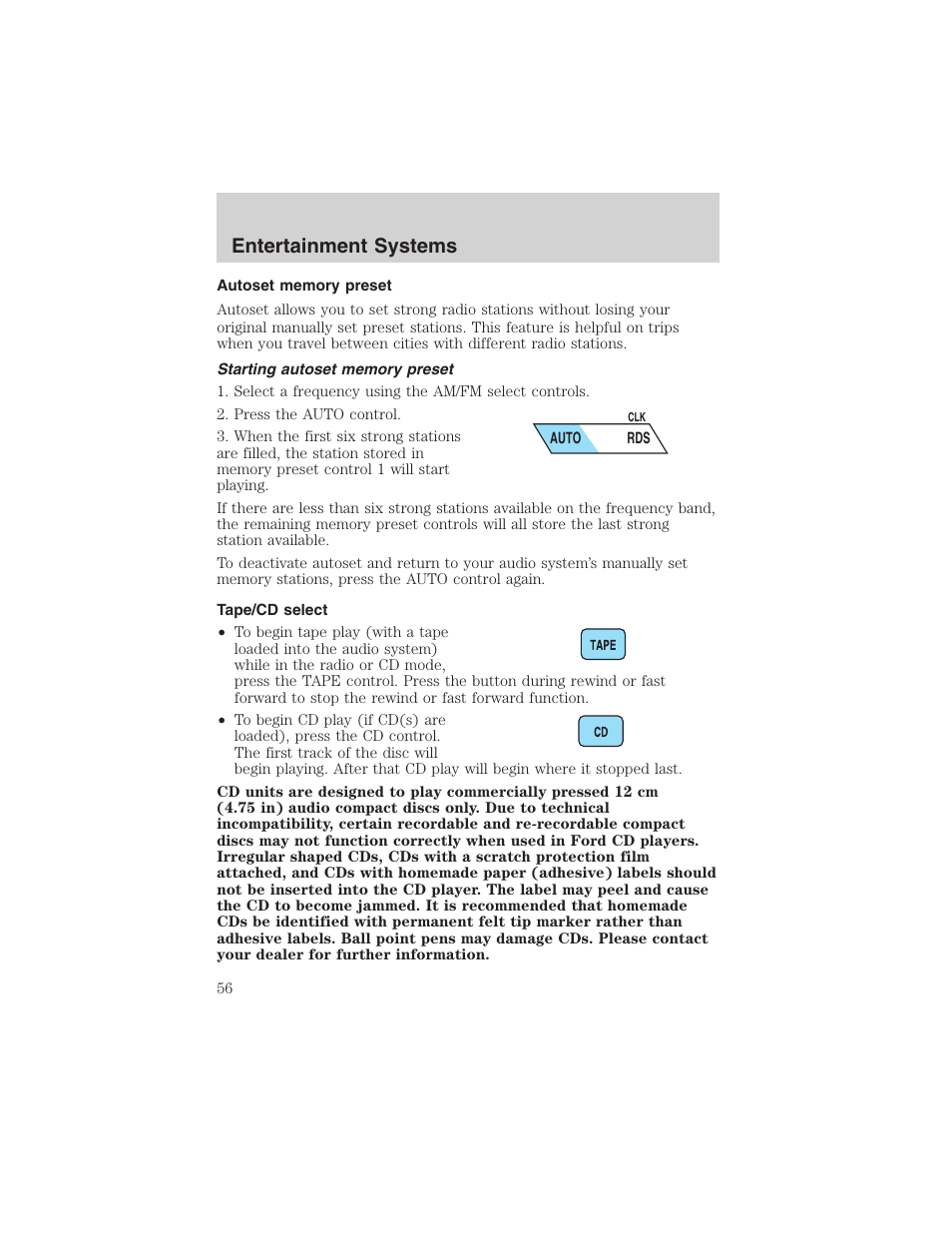 Entertainment systems | FORD 2002 Ranger v.3 User Manual | Page 56 / 296