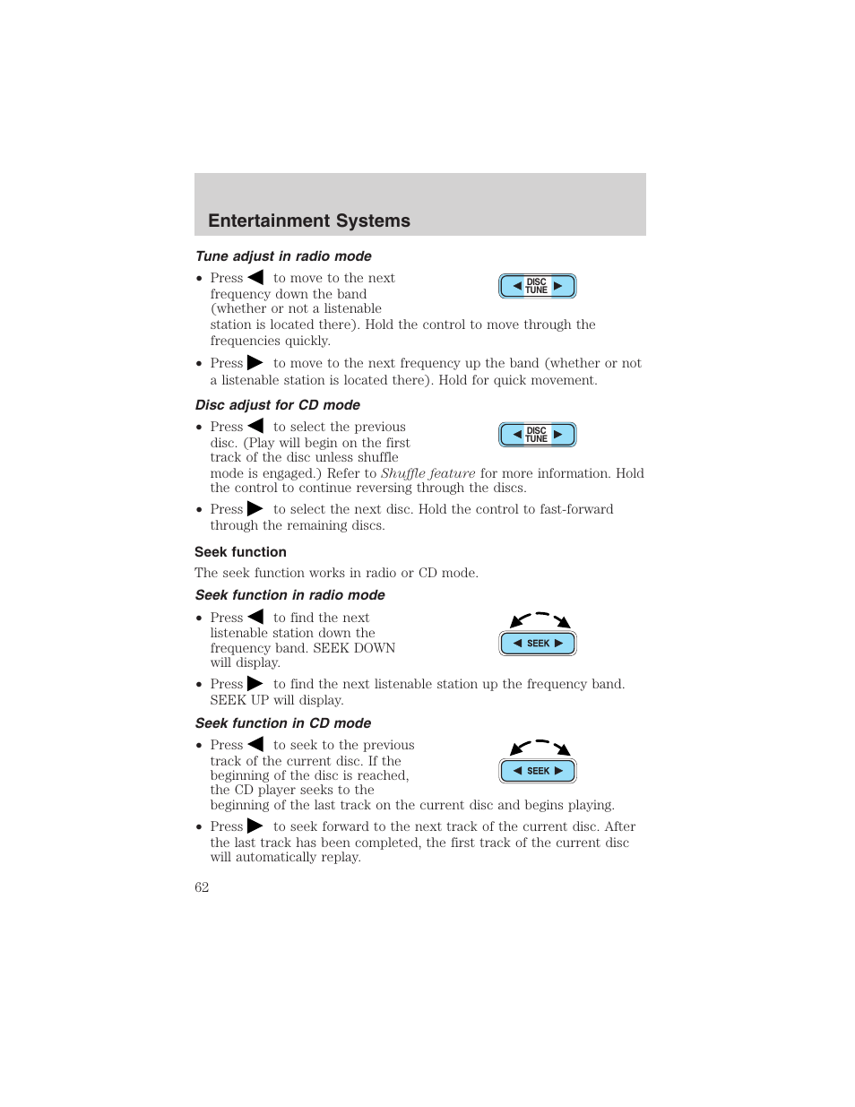 Entertainment systems | FORD 2002 Ranger v.3 User Manual | Page 62 / 296