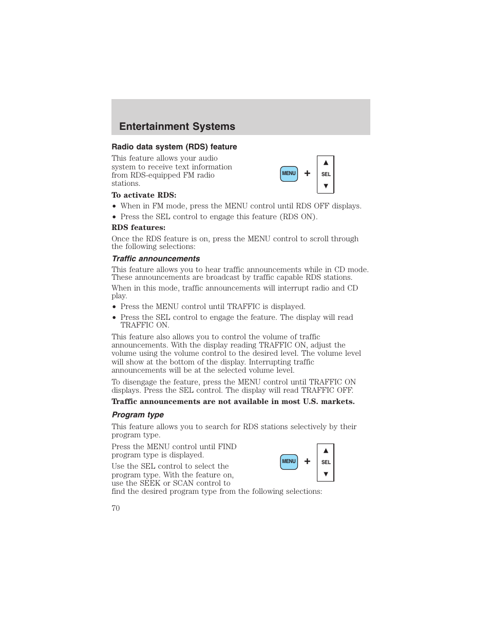 Entertainment systems | FORD 2002 Ranger v.3 User Manual | Page 70 / 296