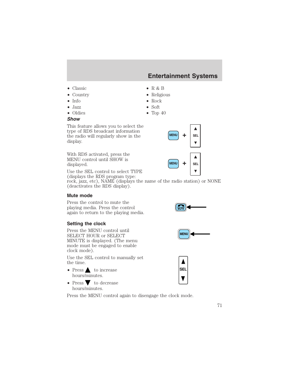 Entertainment systems | FORD 2002 Ranger v.3 User Manual | Page 71 / 296