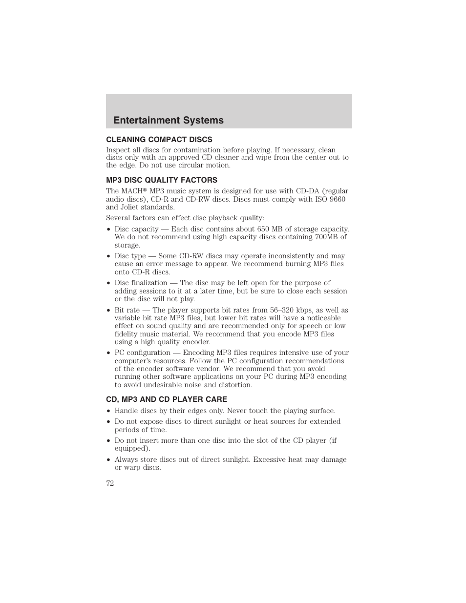 Entertainment systems | FORD 2002 Ranger v.3 User Manual | Page 72 / 296