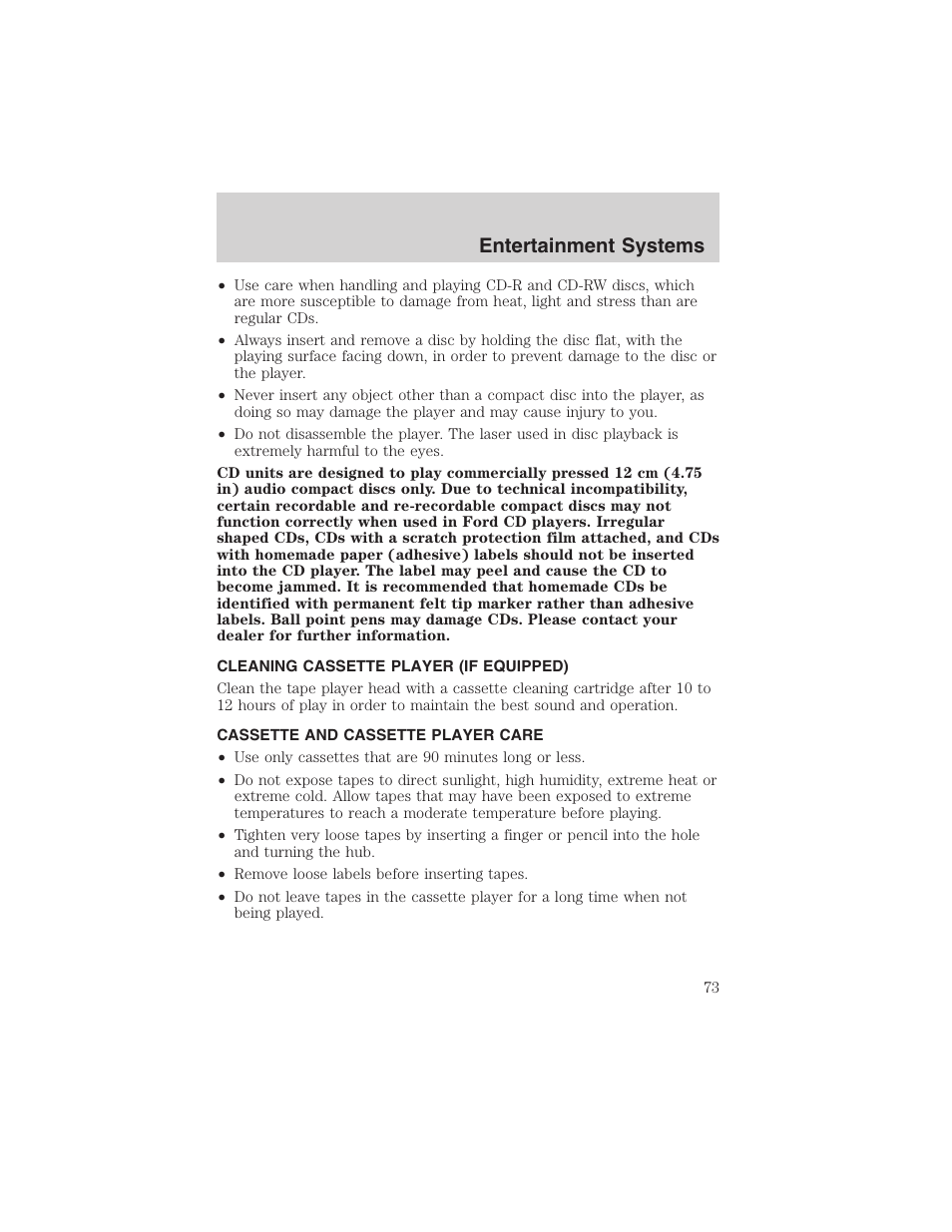 Entertainment systems | FORD 2002 Ranger v.3 User Manual | Page 73 / 296