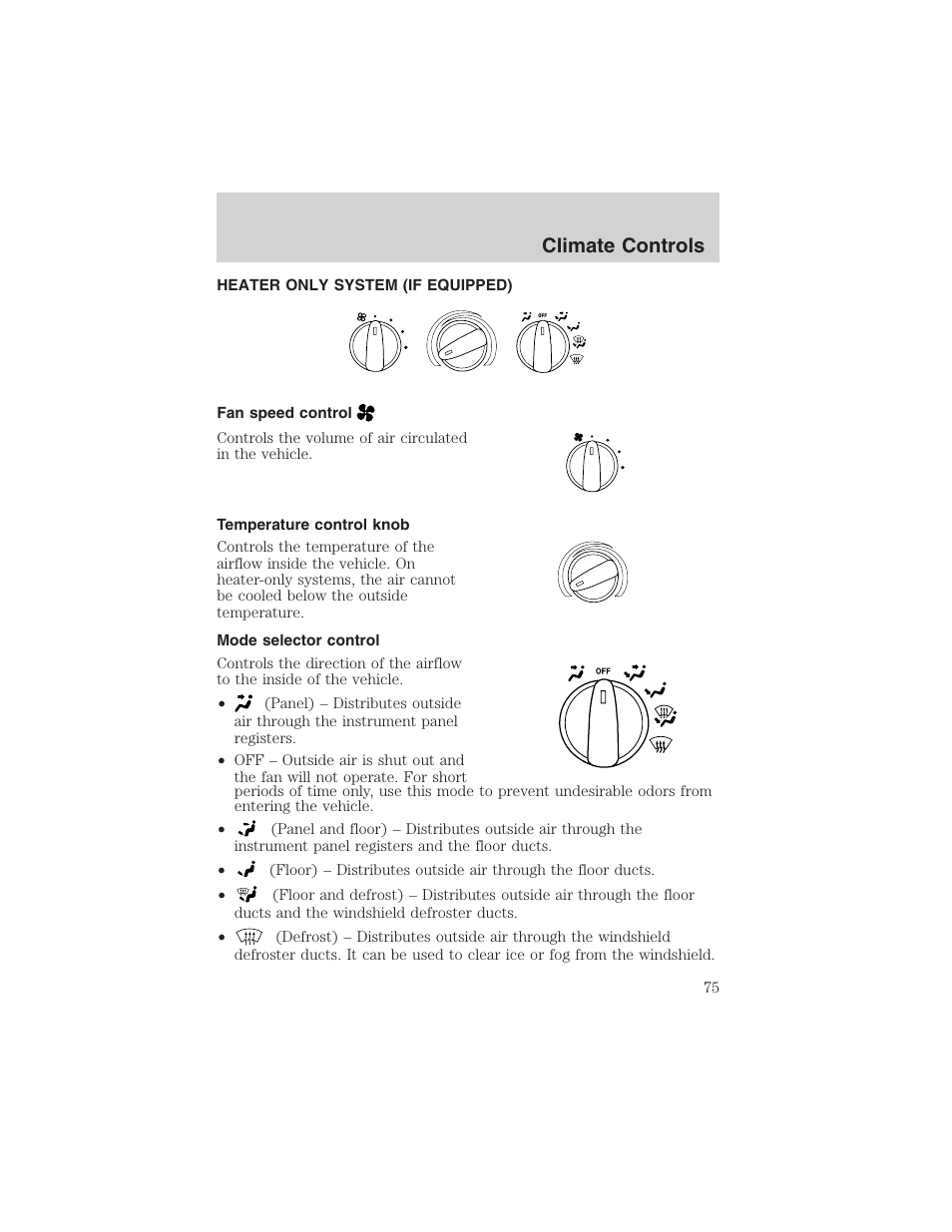 Climate controls | FORD 2002 Ranger v.3 User Manual | Page 75 / 296