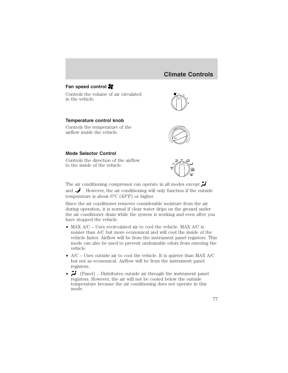 Climate controls | FORD 2002 Ranger v.3 User Manual | Page 77 / 296