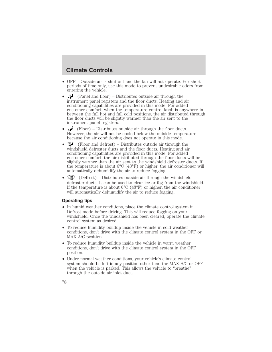 Climate controls | FORD 2002 Ranger v.3 User Manual | Page 78 / 296