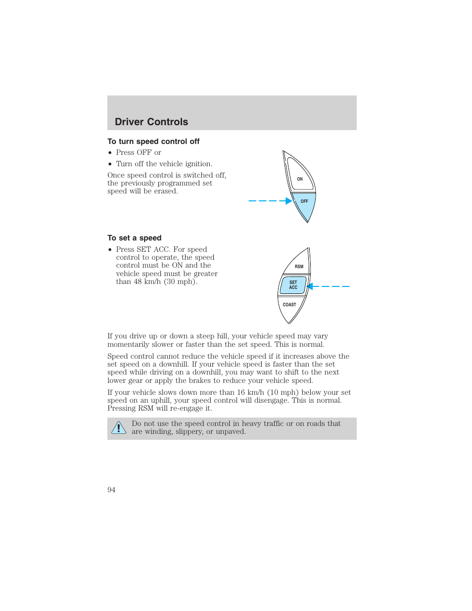 Driver controls | FORD 2002 Ranger v.3 User Manual | Page 94 / 296