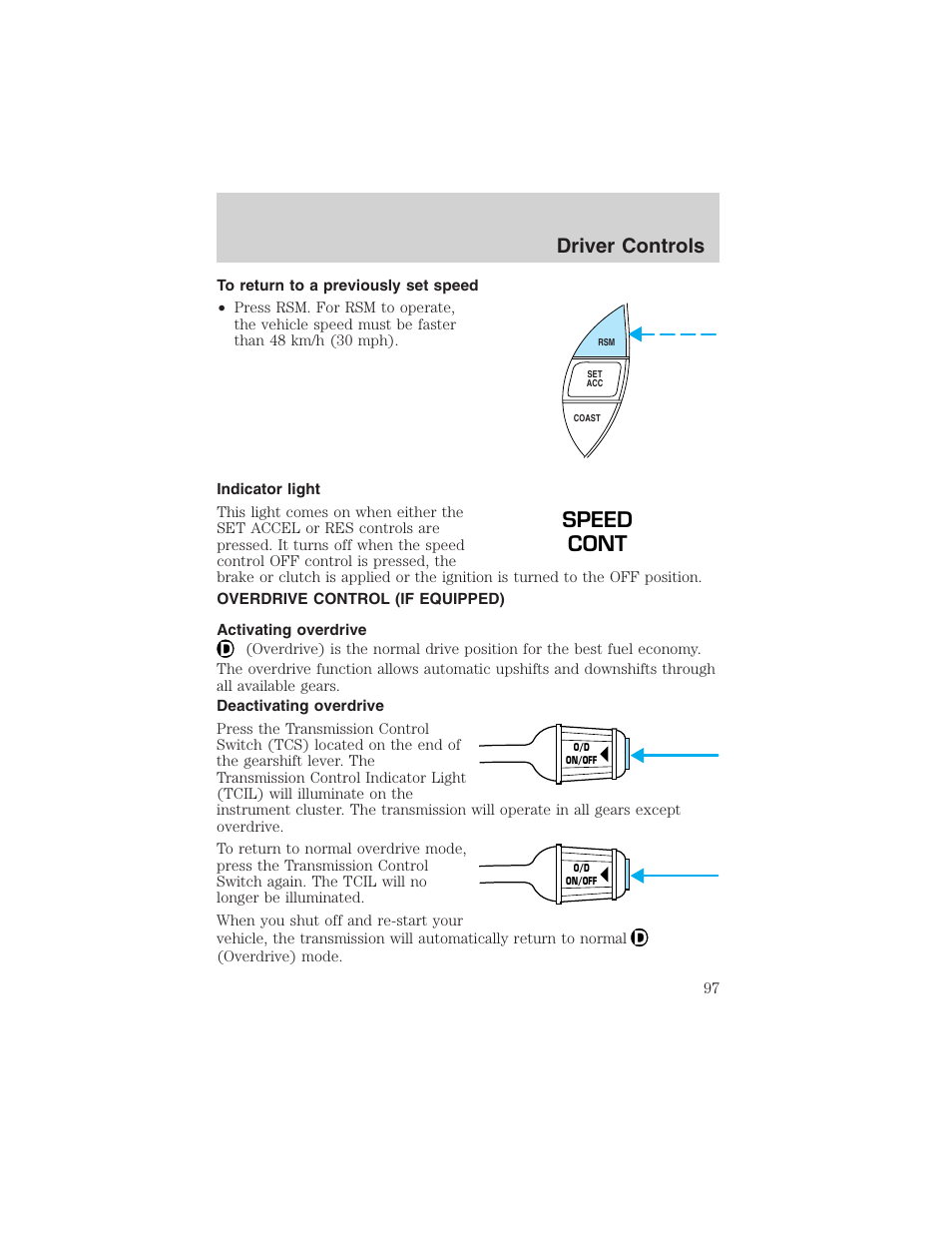 Speed cont, Driver controls | FORD 2002 Ranger v.3 User Manual | Page 97 / 296