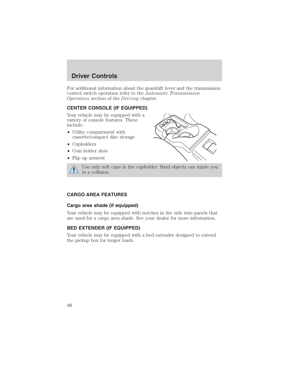 Driver controls | FORD 2002 Ranger v.3 User Manual | Page 98 / 296