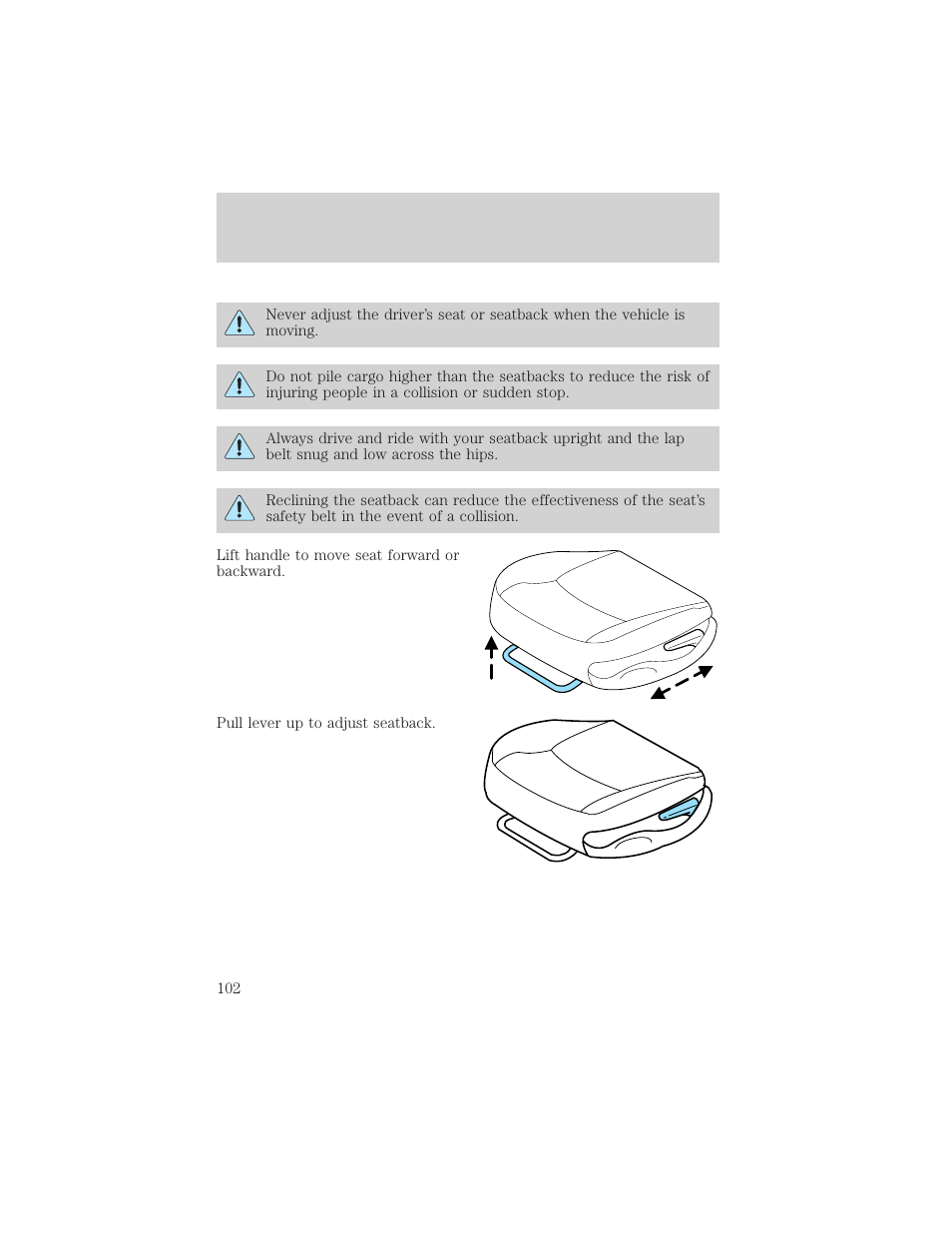 Seating and safety restraints | FORD 2002 Taurus v.1 User Manual | Page 102 / 248