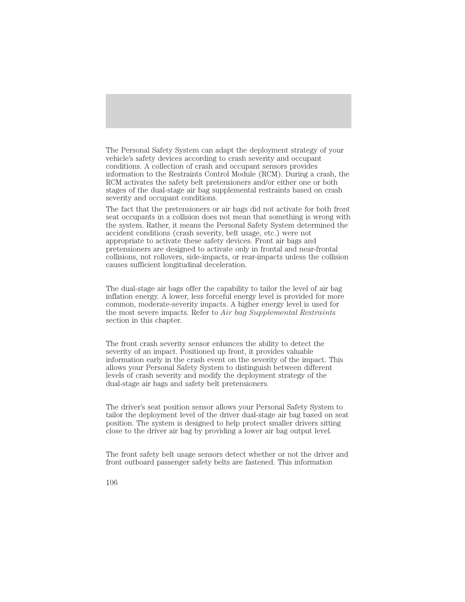 Seating and safety restraints | FORD 2002 Taurus v.1 User Manual | Page 106 / 248