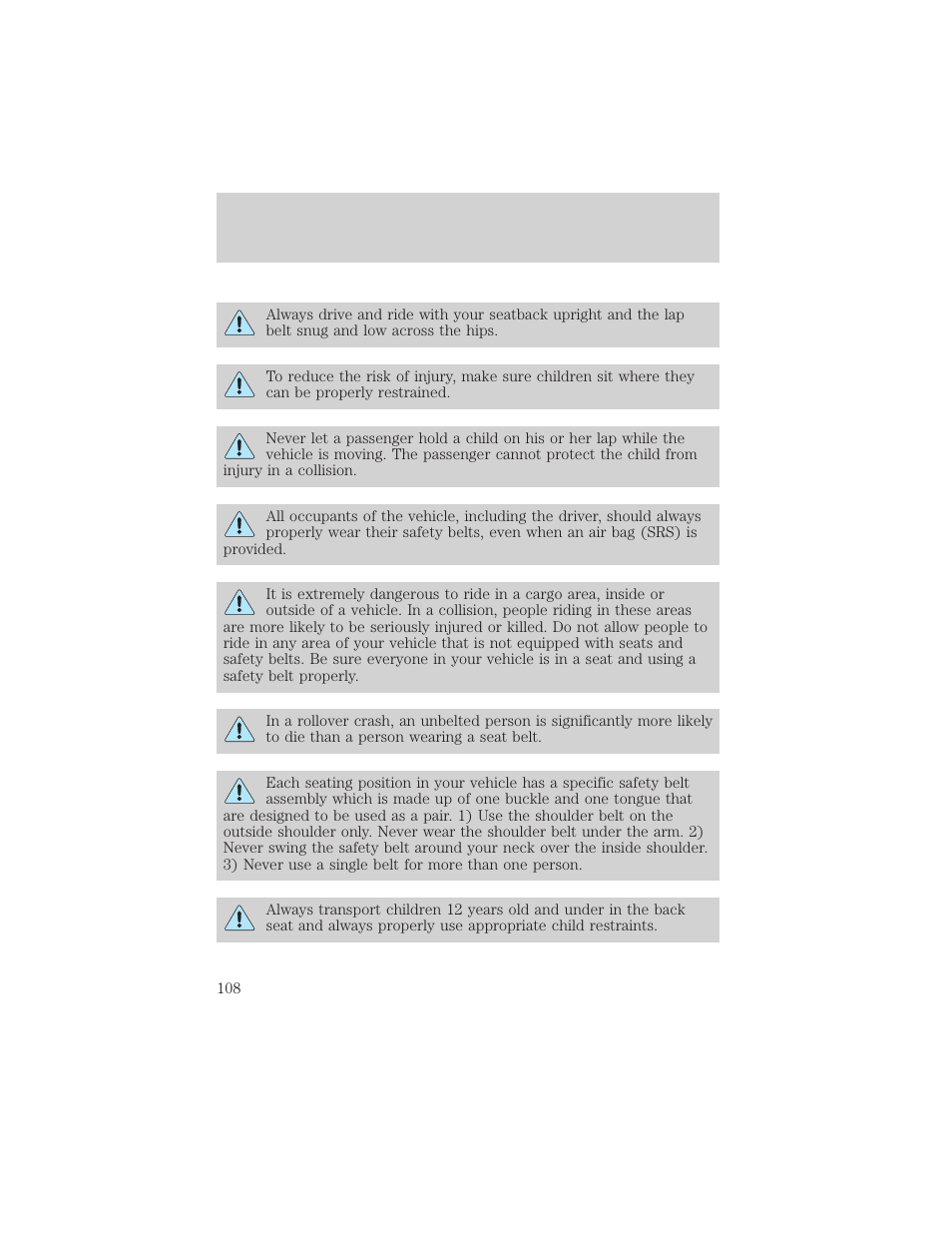 Seating and safety restraints | FORD 2002 Taurus v.1 User Manual | Page 108 / 248