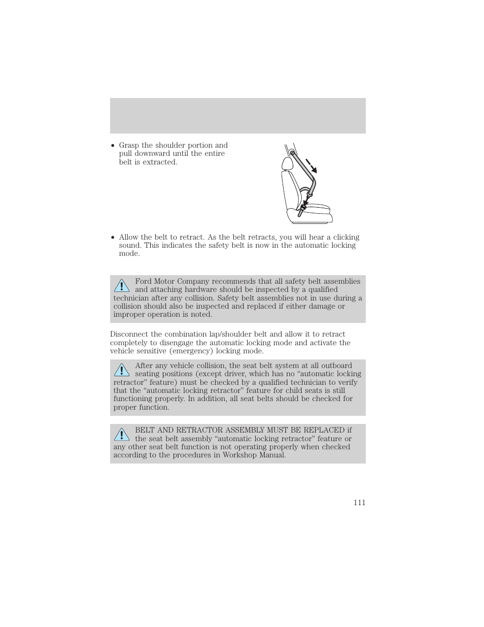 Seating and safety restraints | FORD 2002 Taurus v.1 User Manual | Page 111 / 248