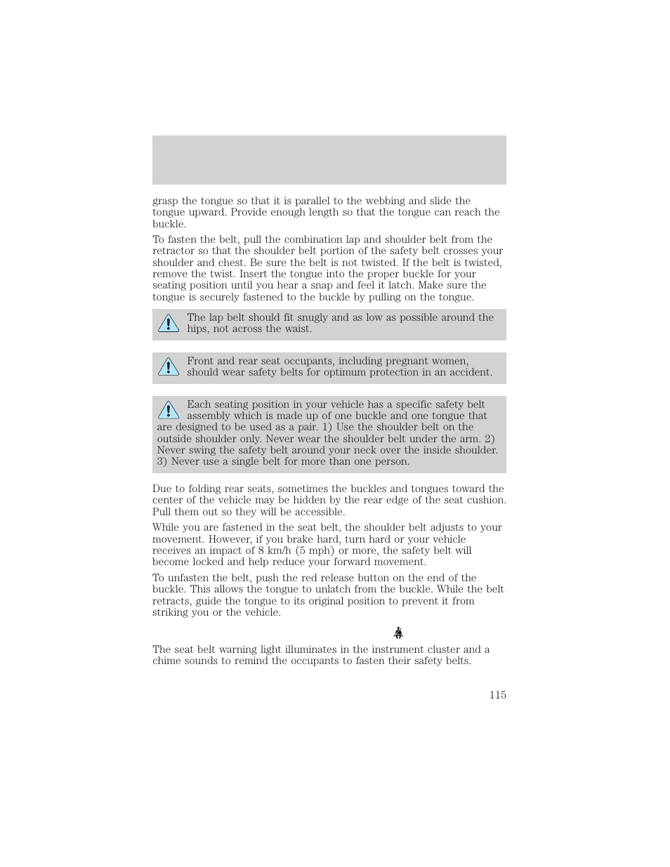 Seating and safety restraints | FORD 2002 Taurus v.1 User Manual | Page 115 / 248