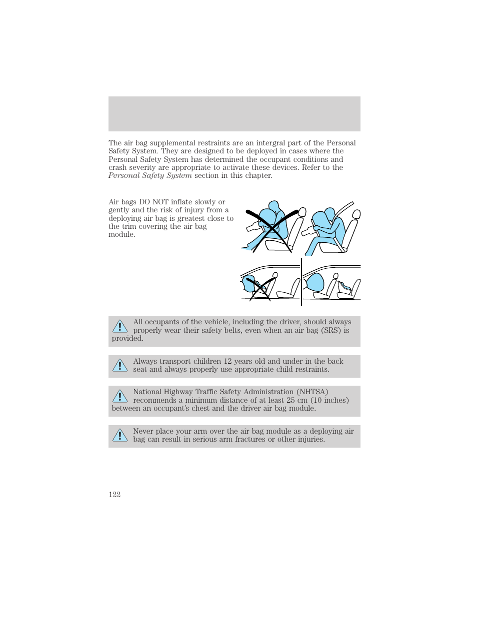 Seating and safety restraints | FORD 2002 Taurus v.1 User Manual | Page 122 / 248