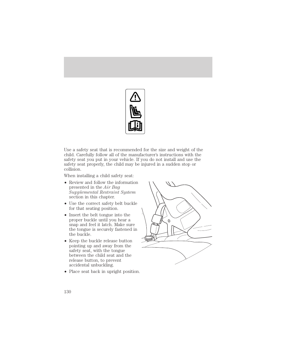 Seating and safety restraints | FORD 2002 Taurus v.1 User Manual | Page 130 / 248