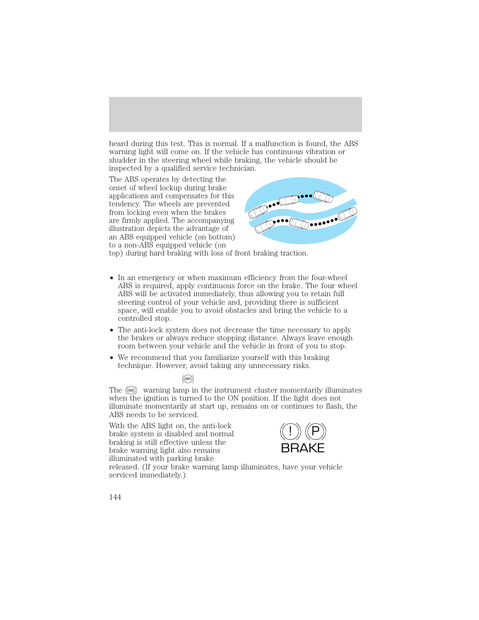 P! brake, Driving | FORD 2002 Taurus v.1 User Manual | Page 144 / 248