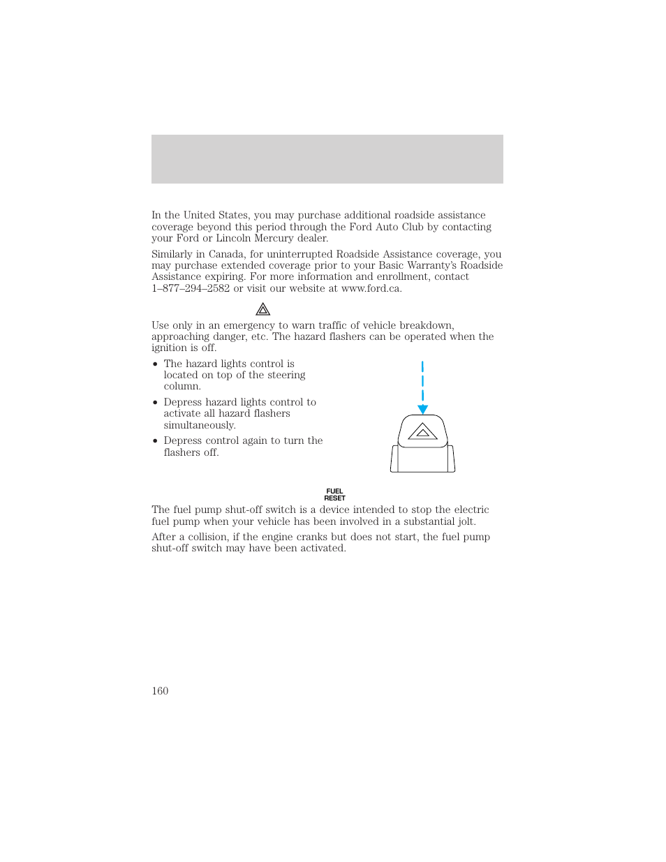 Roadside emergencies | FORD 2002 Taurus v.1 User Manual | Page 160 / 248