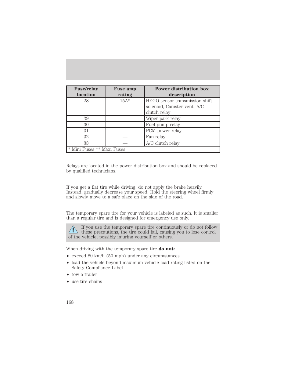 Roadside emergencies | FORD 2002 Taurus v.1 User Manual | Page 168 / 248