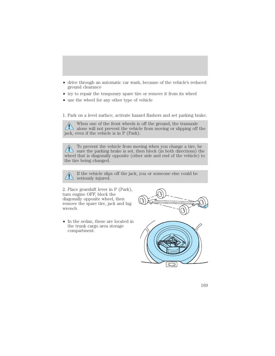 Roadside emergencies | FORD 2002 Taurus v.1 User Manual | Page 169 / 248