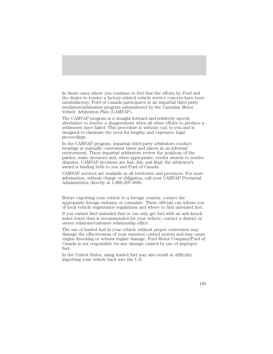 Customer assistance | FORD 2002 Taurus v.1 User Manual | Page 185 / 248