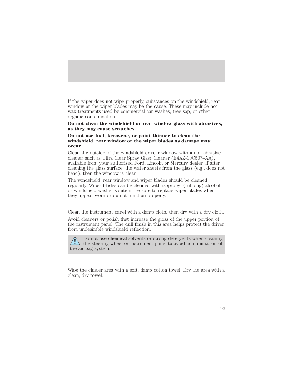 Cleaning | FORD 2002 Taurus v.1 User Manual | Page 193 / 248