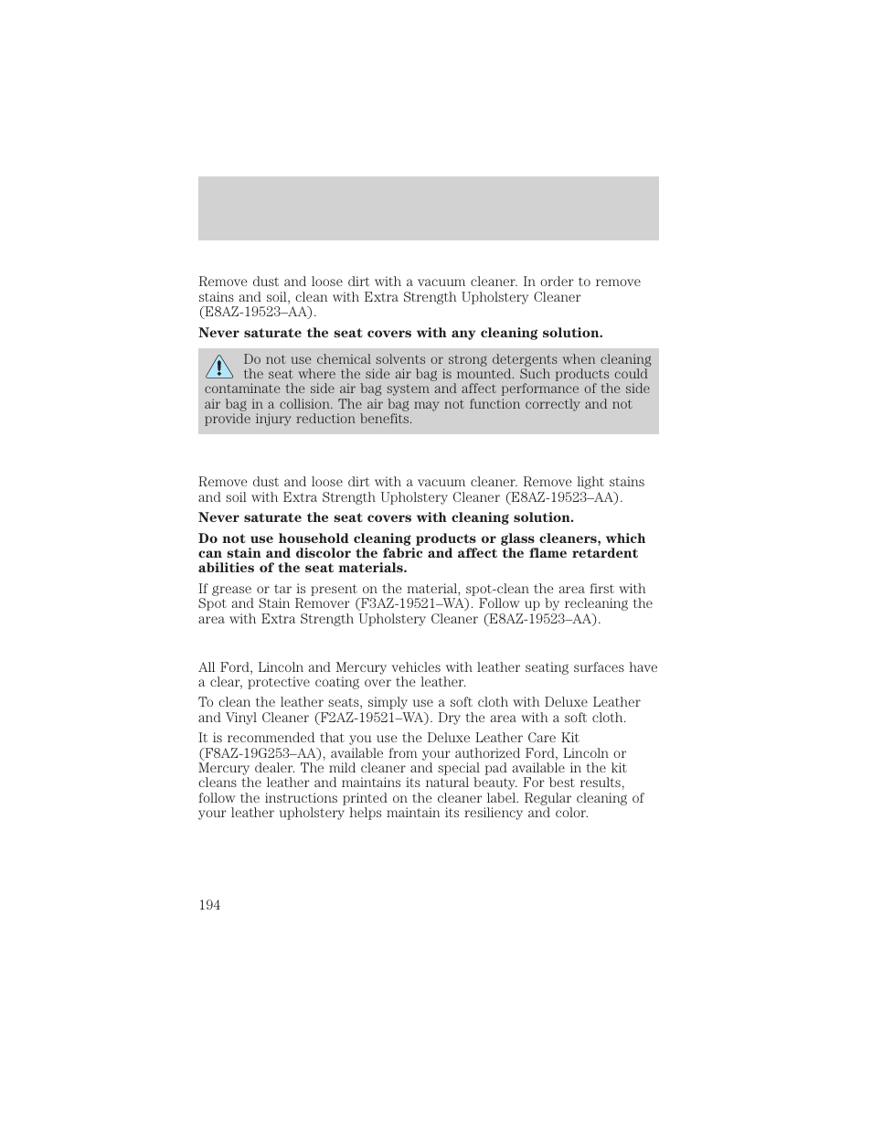 Cleaning | FORD 2002 Taurus v.1 User Manual | Page 194 / 248