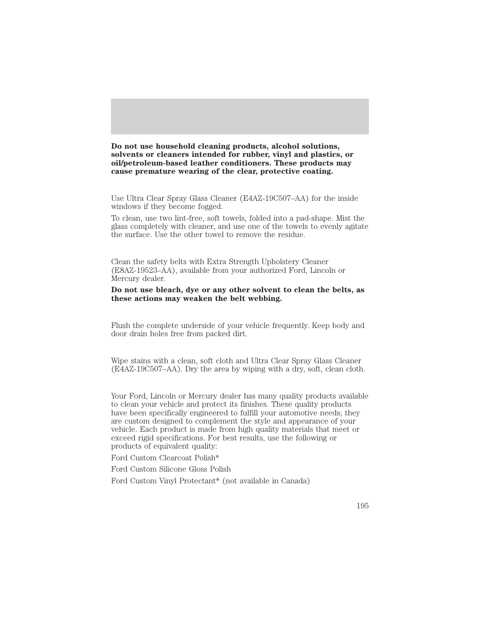 Cleaning | FORD 2002 Taurus v.1 User Manual | Page 195 / 248