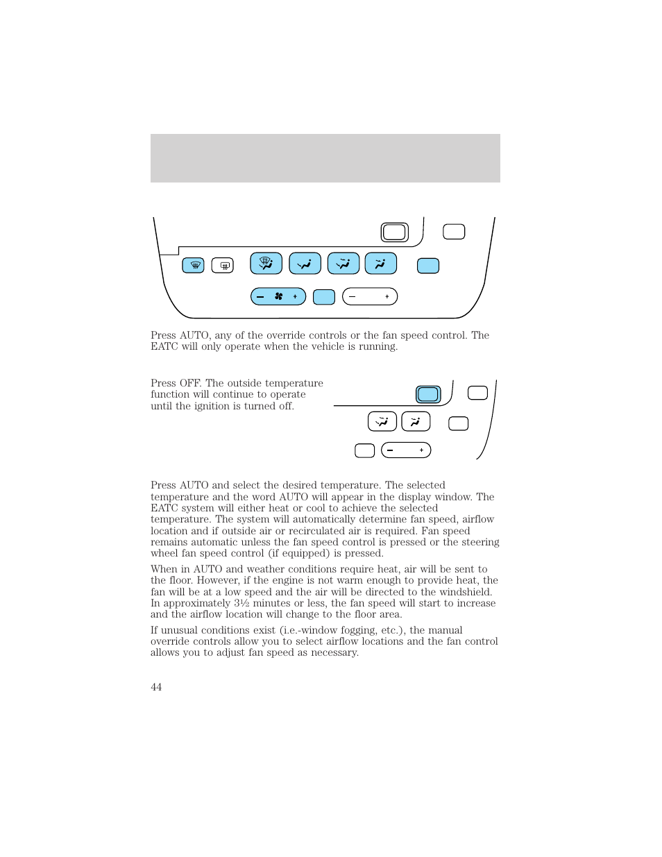 Climate controls | FORD 2002 Taurus v.1 User Manual | Page 44 / 248
