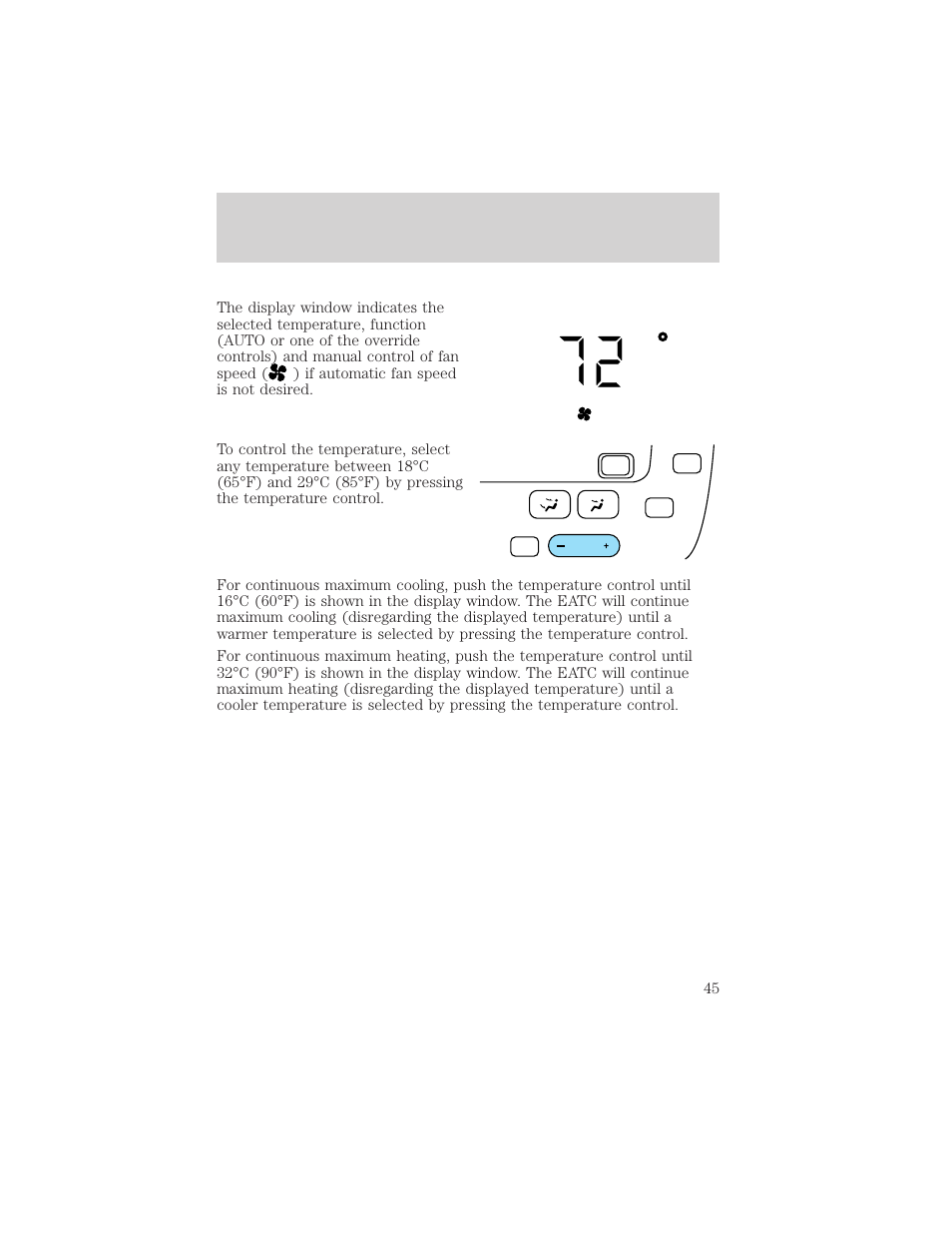 Auto fan, Climate controls | FORD 2002 Taurus v.1 User Manual | Page 45 / 248