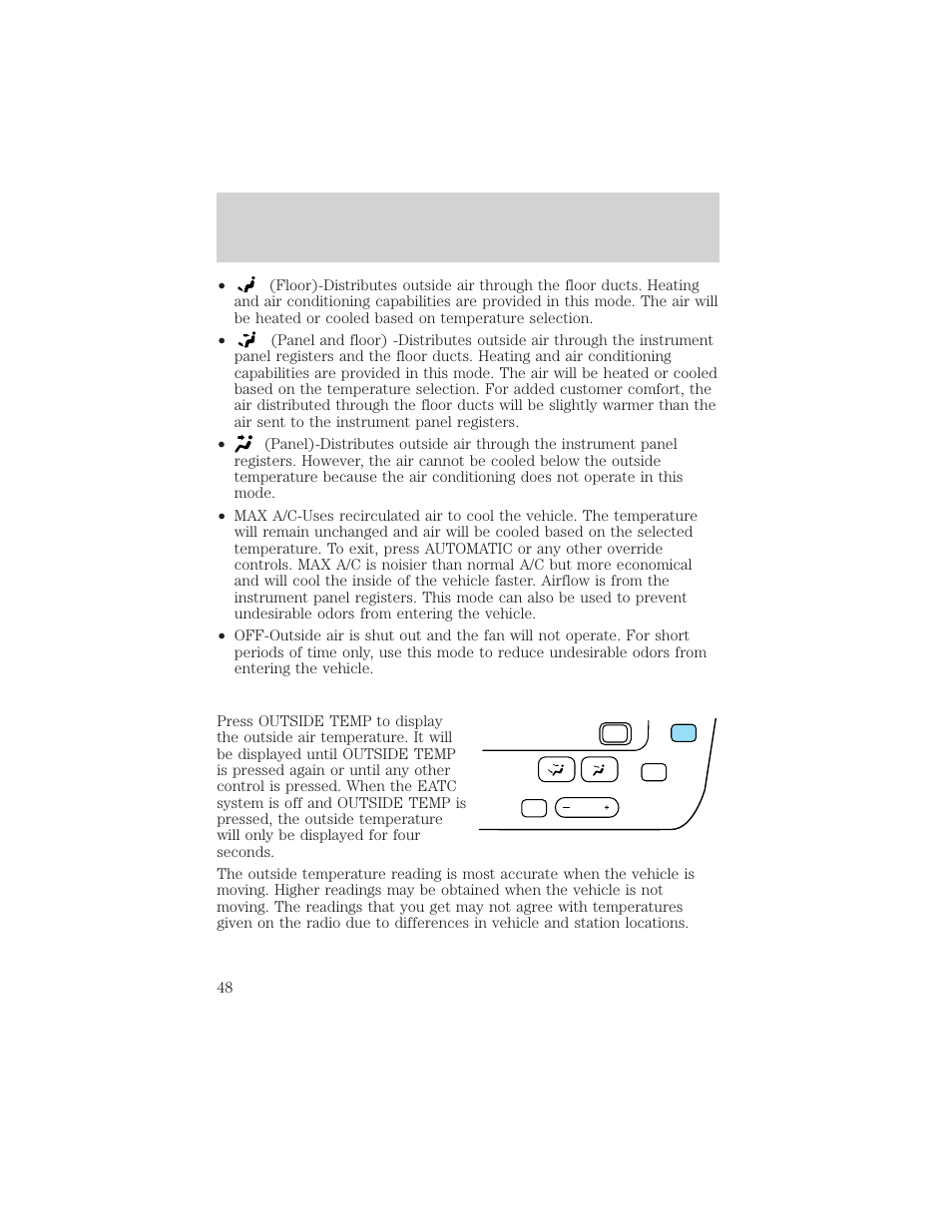 Climate controls | FORD 2002 Taurus v.1 User Manual | Page 48 / 248