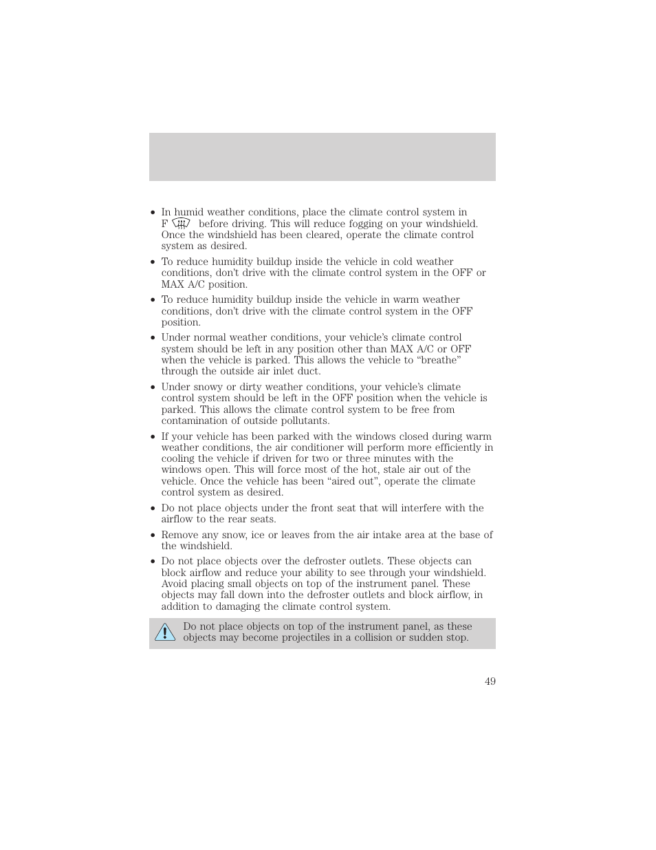 Climate controls | FORD 2002 Taurus v.1 User Manual | Page 49 / 248