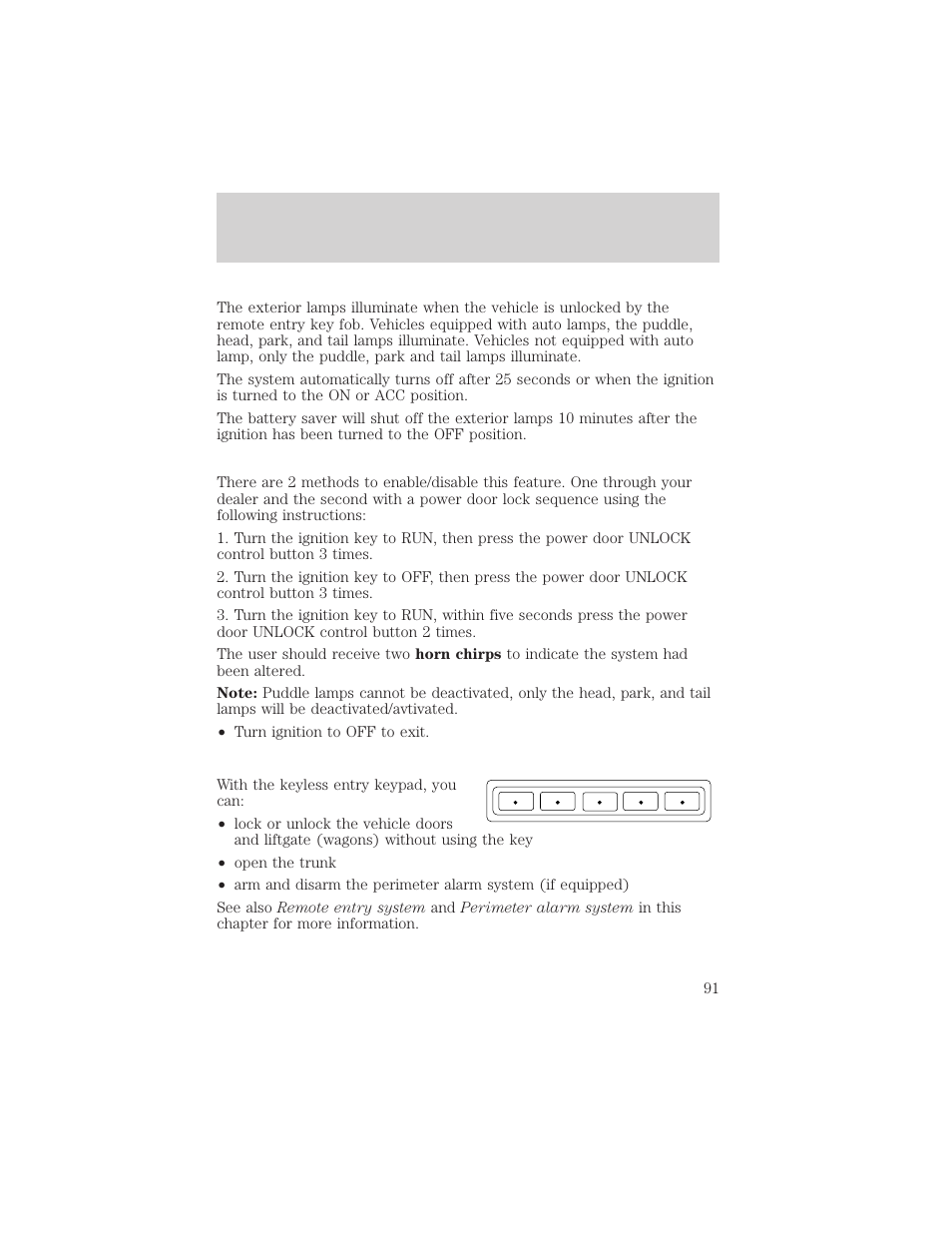 Locks and security | FORD 2002 Taurus v.1 User Manual | Page 91 / 248