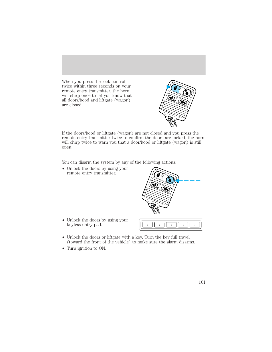 Locks and security | FORD 2002 Taurus v.2 User Manual | Page 101 / 256