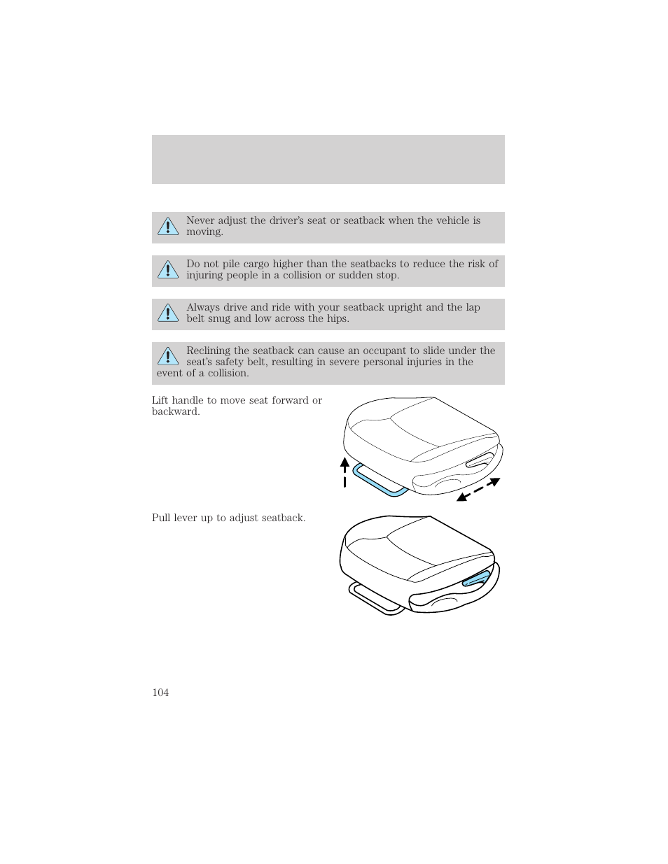 Seating and safety restraints | FORD 2002 Taurus v.2 User Manual | Page 104 / 256