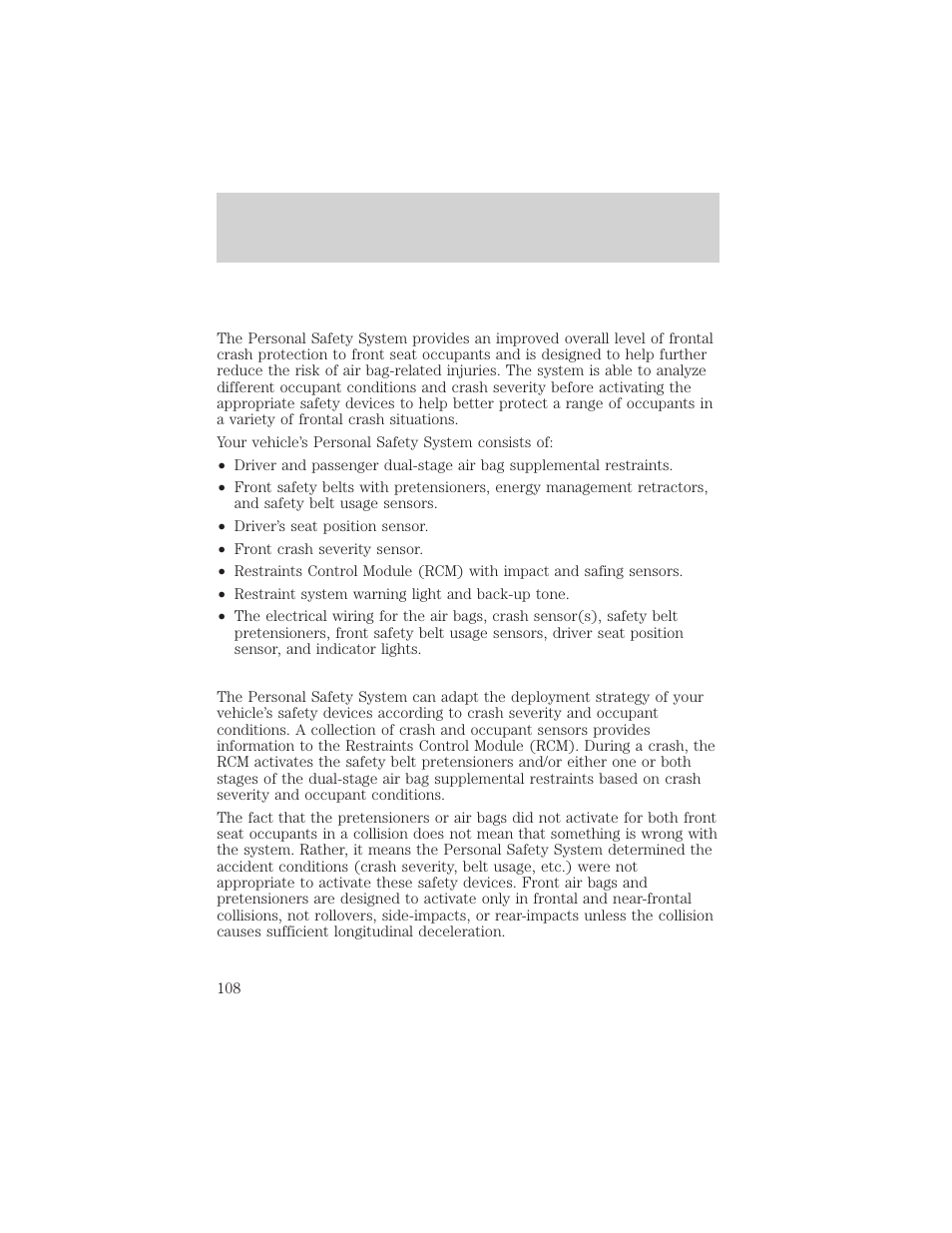 Seating and safety restraints | FORD 2002 Taurus v.2 User Manual | Page 108 / 256